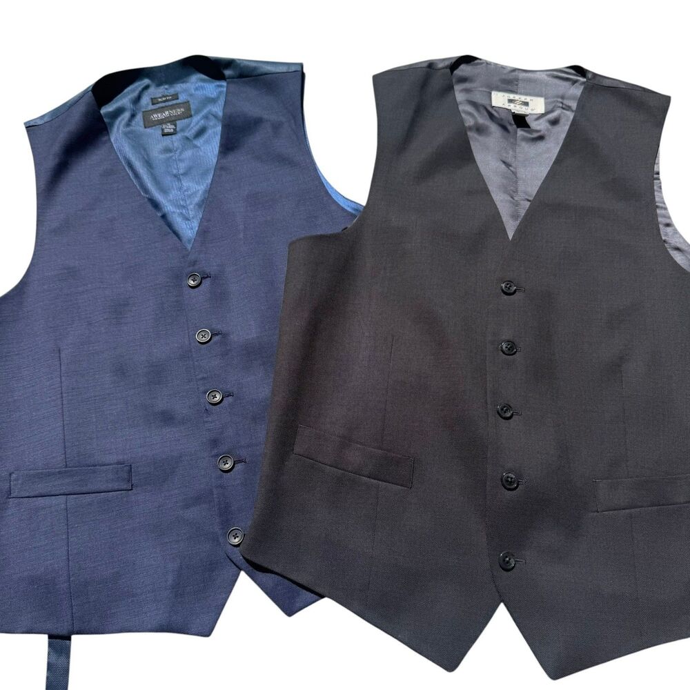 Lot of 2 Men’s Medium Wool Dress Vests Joseph Abboud Kenneth Cole Black & Blue
